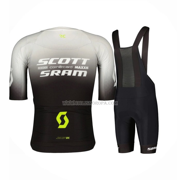 2023 Ropa Ciclismo Scott Sram Gris Negro Mangas Cortas y Culotte Corto